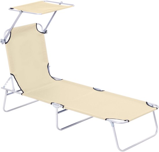 Bequeme Klappliege Mit Verstellbarer Rückenlehne Und Sonnenschutz (beige)