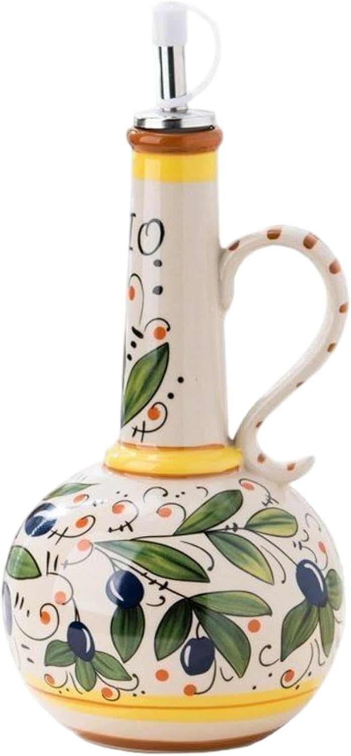 Oil Vinegar Pots, Ceramic Olive Oil Dispenser Bottle, 700ml Olive Bottle With Stainless Steel Spout And Handle For Kitchen Sauce, Vinegar