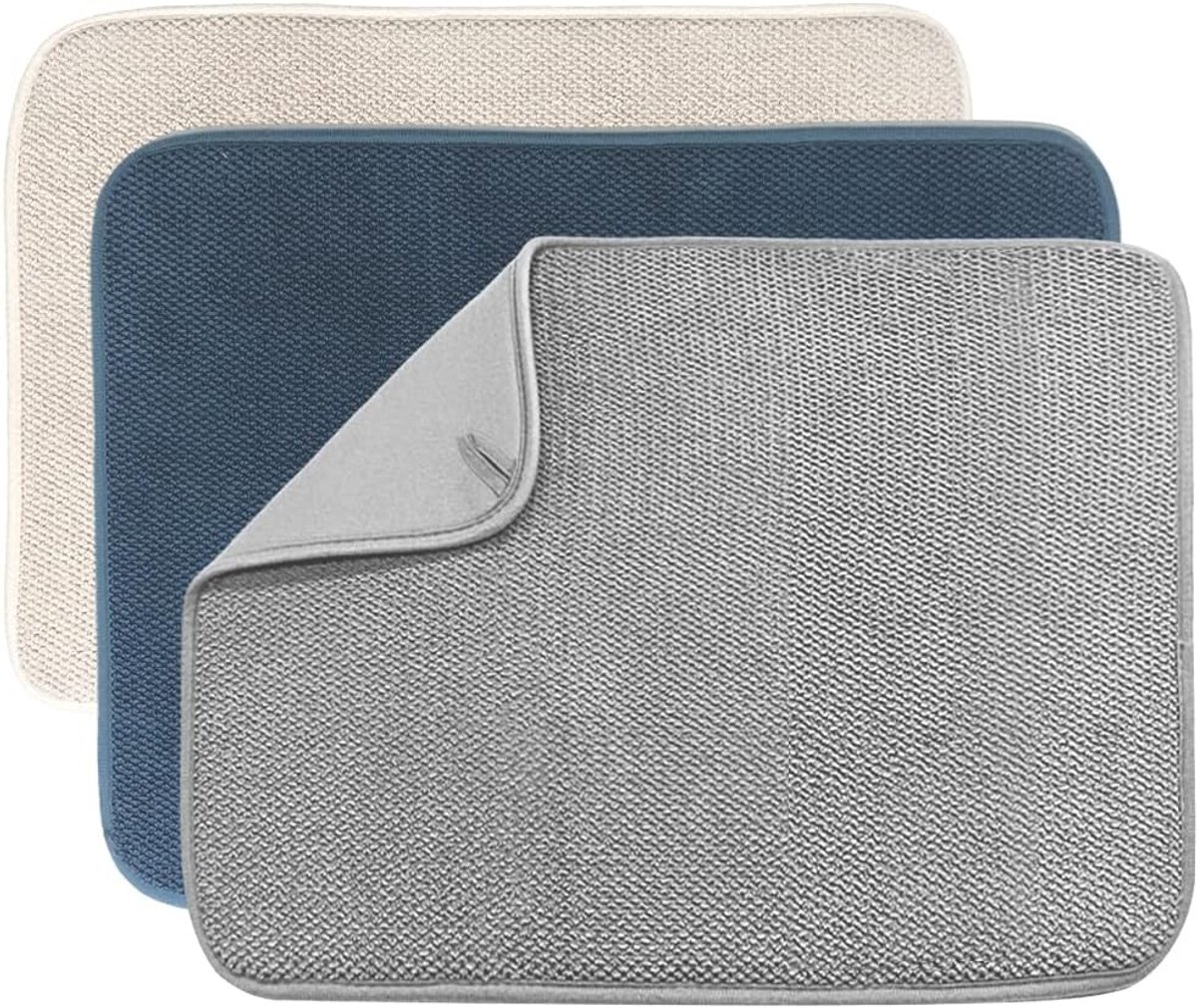 Geschirrtrockenmatte – 3-teilig – Abtropfmatte – Barmatte – Mikrofaser – Abtropfmatten – Küchentrockenmatte – Arbeitsplattenmatte – Spülmatte – Leicht Zu Reinigende Spülmatte – 50 X 38 Cm – Beige, Gra