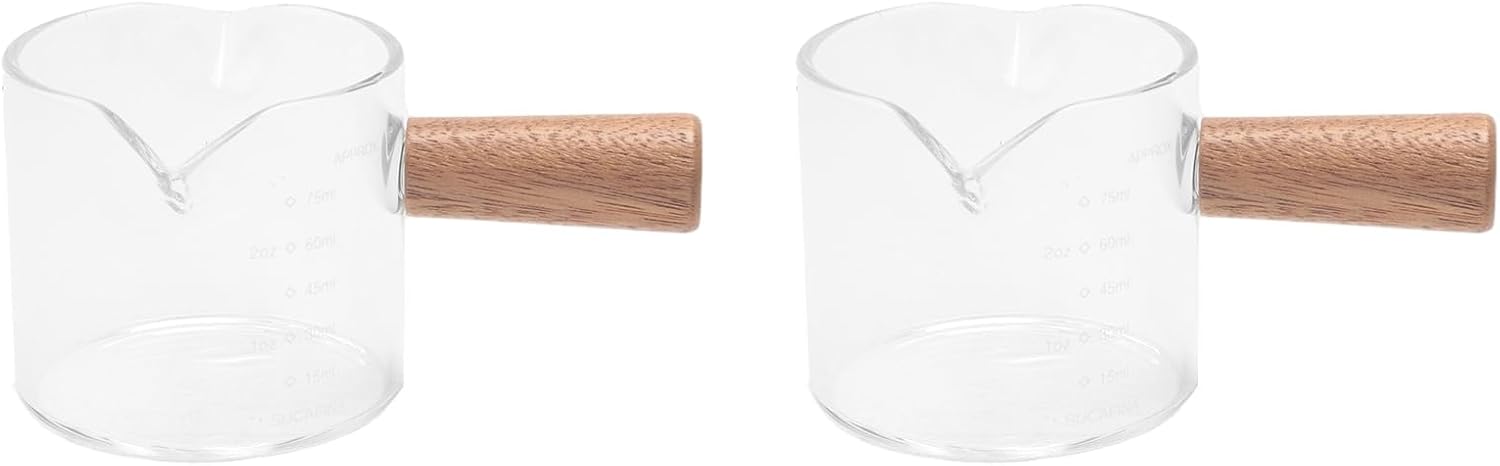 2 Stück Espresso-schnapsgläser Mit Doppeltem Ausguss, Messglas, Espressotassen, Kochgeschirr Mit Holzgriff Für Milchkaffee, 75 Ml, Holzbraun