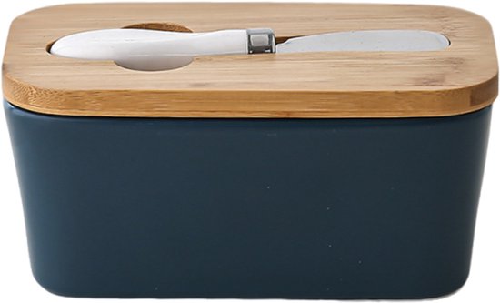 Keramik Butterdose Mit Bambusdeckel Butterdose Mit Buttermesser Butterdose Mit Deckel Für Butter Und Andere Lebensmittel 16 X 10 X 7,8 Cm Blau