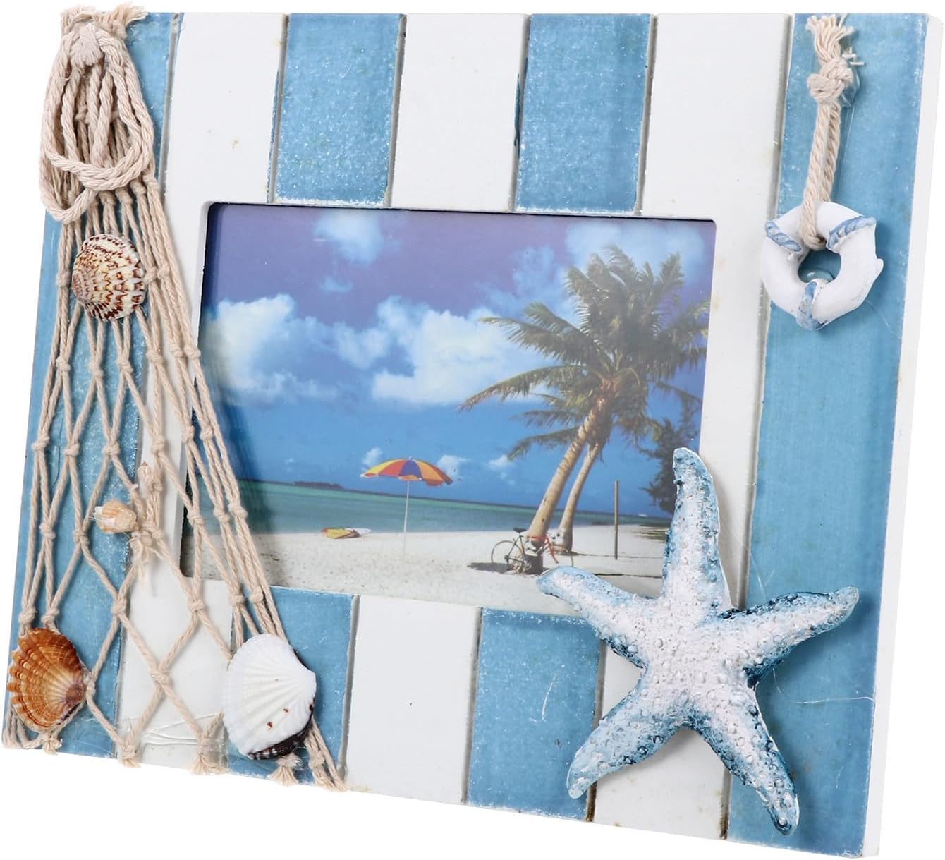 Mediterraner Blauer Holz-fotorahmen, Fotoschutz, Dekoration Mediterraner Fotorahmen Im Maritimen Chic-stil, Für Büro Und Tisch