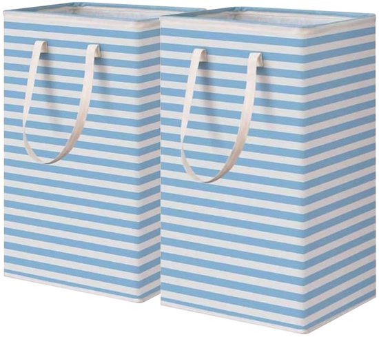 Freistehender Wäschekorb – 75 Liter – Großer, Faltbarer Wäschekorb – Mit Griff – Blau – 2er-pack