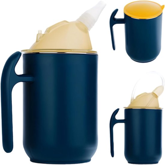 Trinkbecher Mit Ausgießer Für Senioren Auslaufsicherer Trinkbecher Kontrolliertes Trinken Auslaufschutz 400 Ml Blau