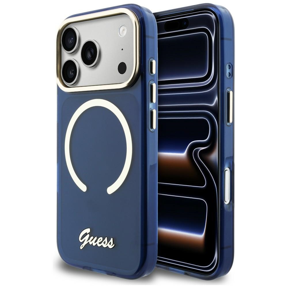 Guess Iml Script Metal Magsafe Hülle Für Iphone 17 Pro Max Blau