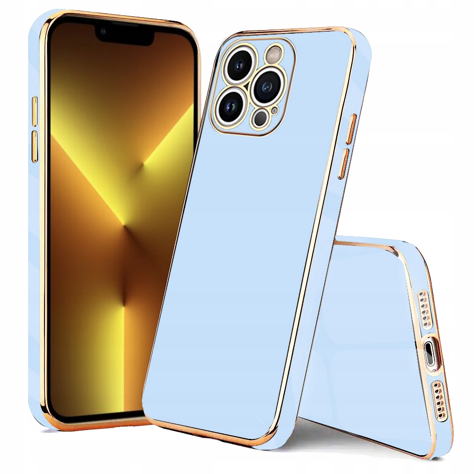 Hülle Für Iphone 13 Pro Glamour Hülle, Blaue Abdeckung, Goldener Rahmen + 9h Glas