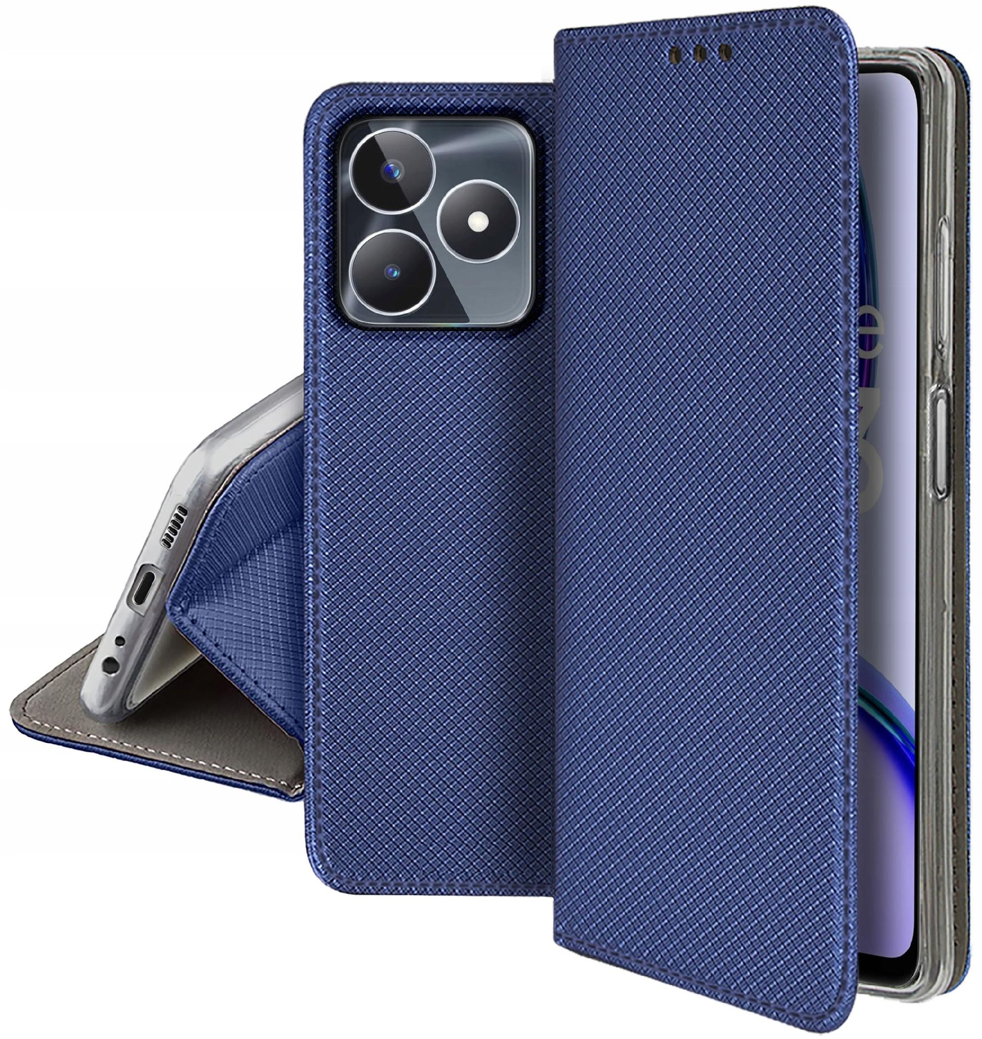 Schutzhülle Für Realme C53/c51 Smart Magnet Book Case Marineblau + Glas