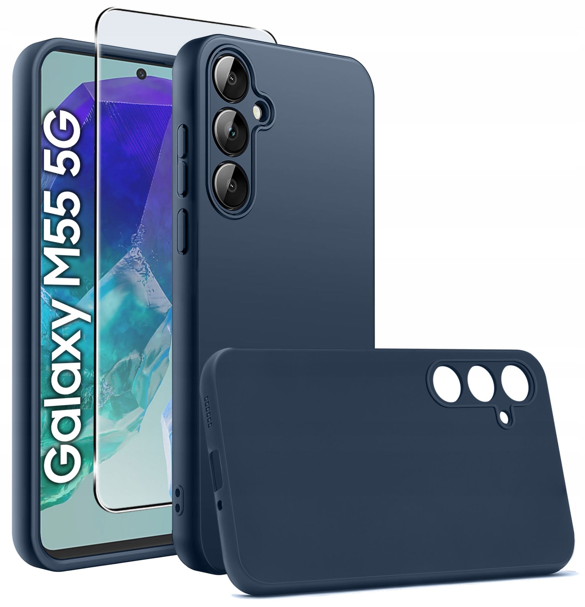Schutzhülle Für Samsung Galaxy M55 5g, Weiche, Matte Rückseite, Matt Marineblau + Glas