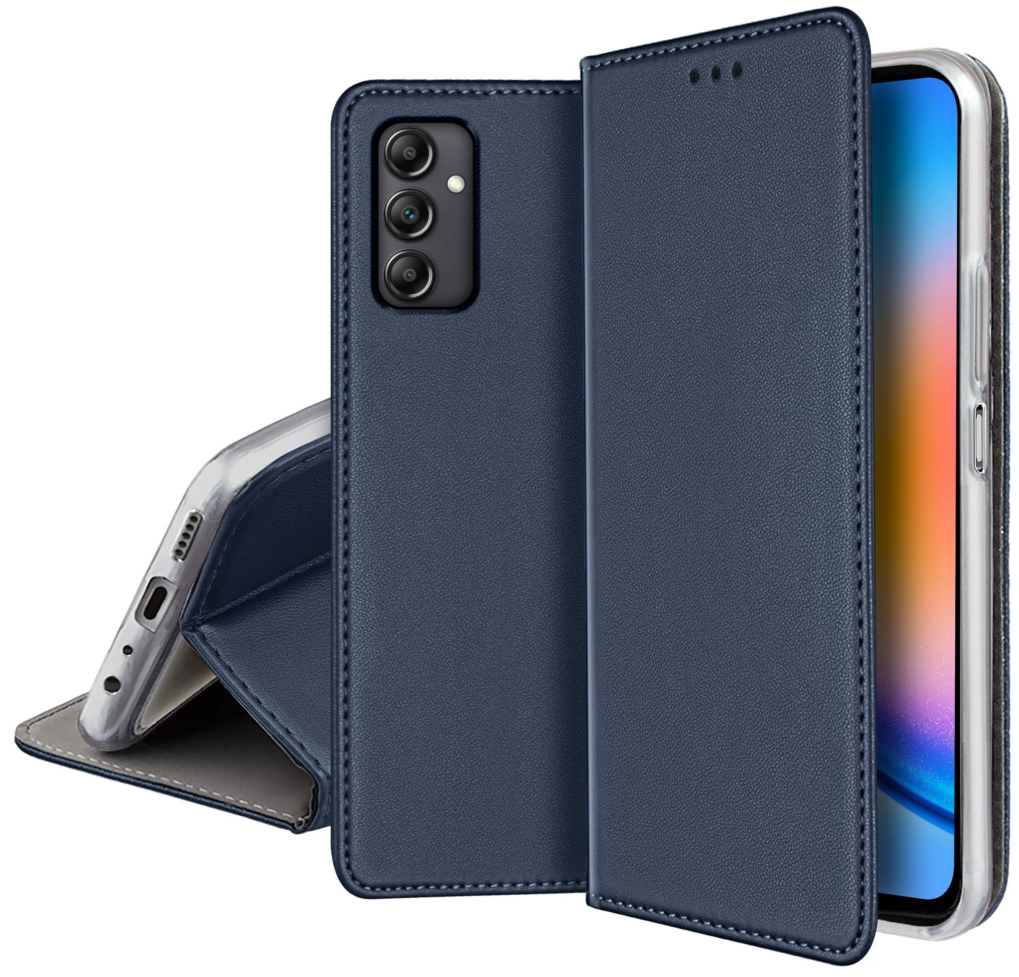 Schutzhülle Für Samsung Galaxy A15 4g/a15 5g Smart Magnetic Book, Marineblau + Glas