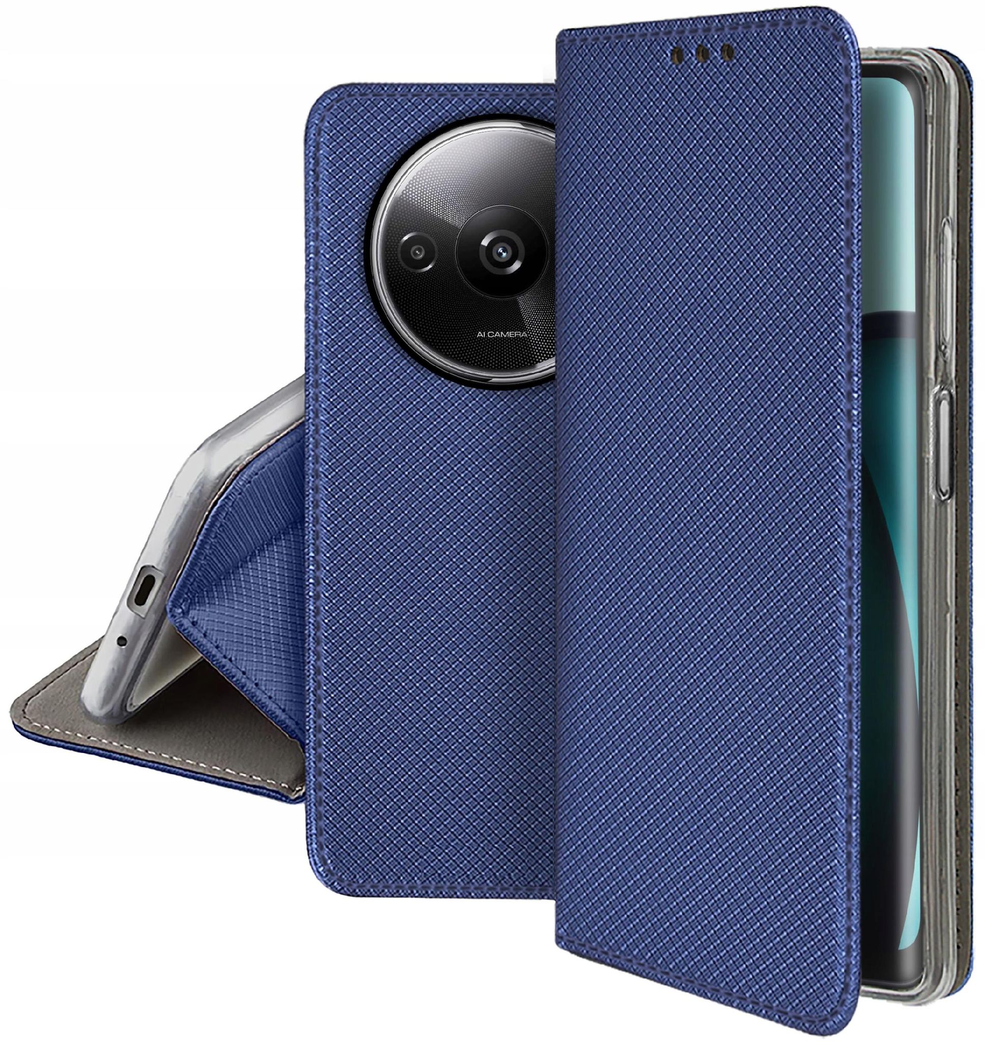 Schutzhülle Für Xiaomi Redmi A3 4g Smart Magnet Book Case Marineblau + Glas