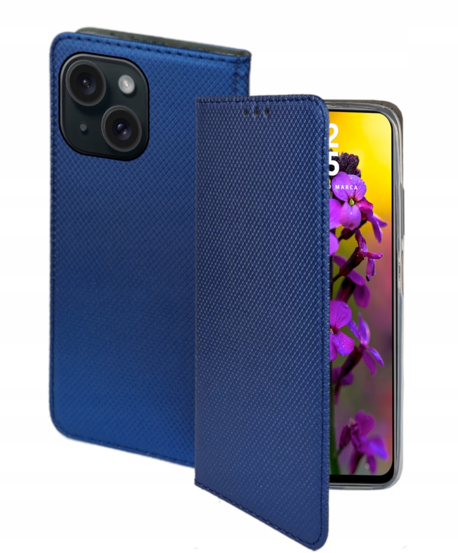 Schutzhülle Für Iphone 15 Smart Magnet Book Case Geschlossen Marineblau + 9h Glas