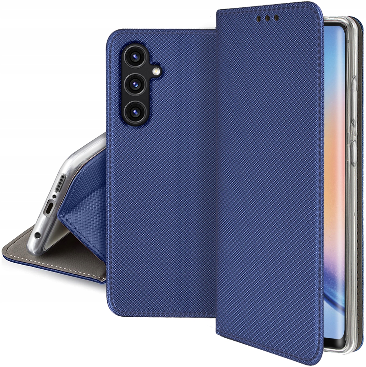 Magnet-schutzhülle Mit Klappe Für Samsung A34 5g, Verschließbare Hülle In Marineblau + 9h-glas