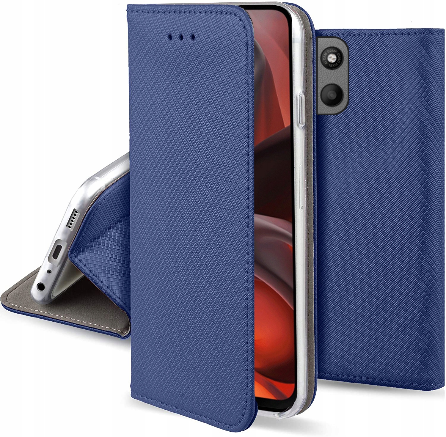 Schutzhülle Für Motorola Moto G15 Mit Smart Magnet-verschluss, Marineblau + 9h-glas