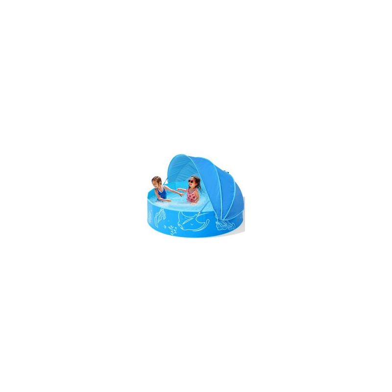 Beschattetes Planschbecken Für Kinder: 119,4 Cm Großes, Aufklappbares Babybecken Mit Sonnenschutz Für Sommer, Badespielzeug, Strand, Garten, Blau, 119,4 Cm