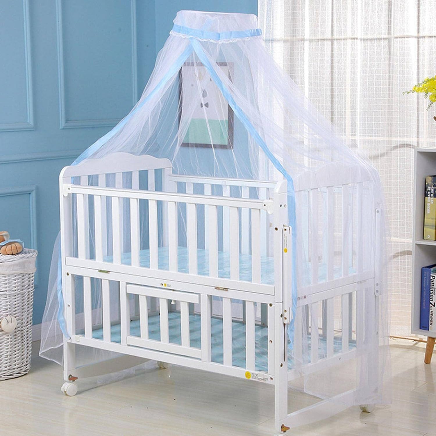 Baby-moskitonetz, Für Bett, Kinderbett, Decke, Moskitonetz Für Kinderbetten, Hängenetz Fürs Bett, Moskitonetz Zum Schutz Ihres Babys Vor Mücken, Blauer Rand, 160 X 450 Cm