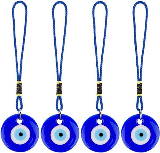 Glücksbringer Aus Glas Autodekoration Blau Böser Blick Hängender Schmuck Schutz 4 Stück Blau Perlen Für Den Rückspiegel Dekoration Für Fenster, T