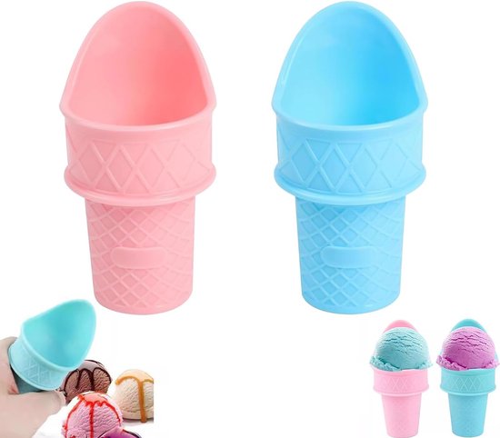 Set Mit 2 Kinderfreundlichen Eiswaffel Dessertschalen Niedliches Waffeldesign, Bpa Freier Kunststoff, Für Eiscreme Und Süßigkeiten (rosa Und Blau