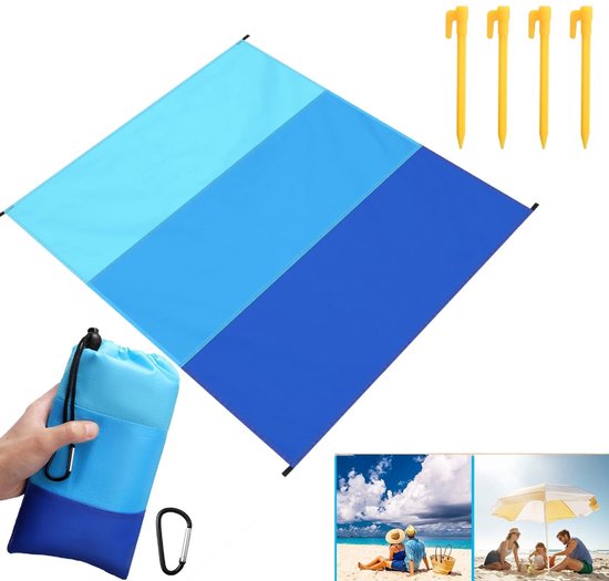 Stranddecke Wasserdichte Strandmatte Picknickdecke Faltbare, Schnelltrocknende Matte Für Strand, Camping, Wandern Und Picknick Blau, 200 X 210 Cm