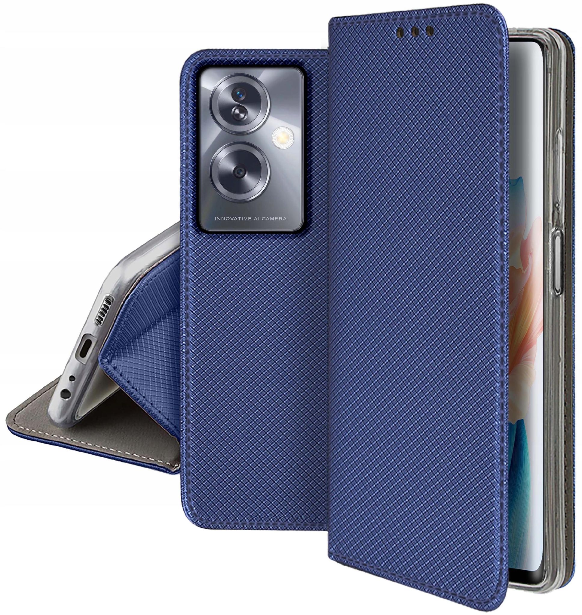 Schutzhülle Für Oppo A79 5g Smart Magnet Book Case Geschlossen Marineblau + 9h Glas