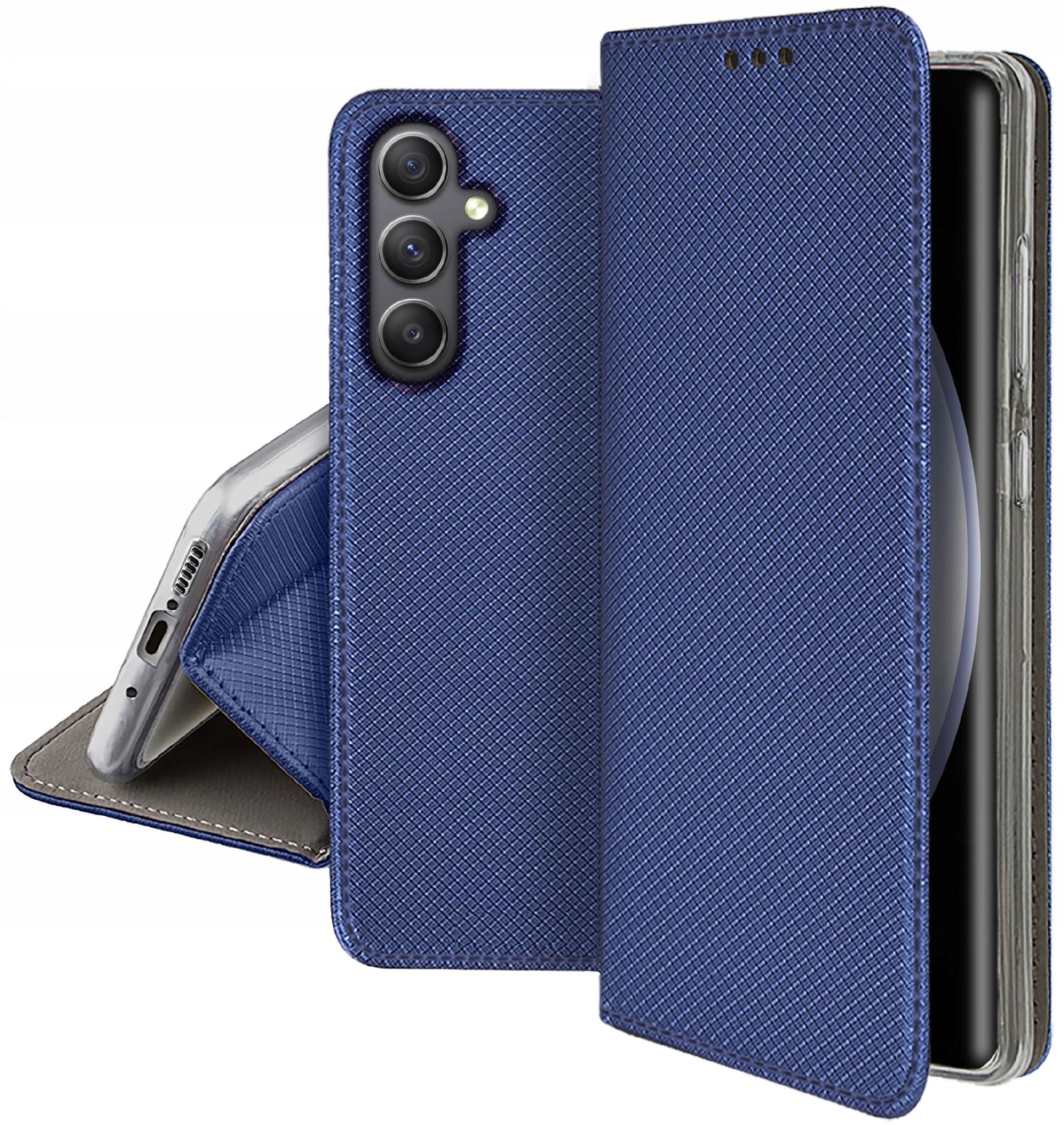 Samsung Galaxy S23 Smart Magnet Case Mit Klappmechanismus, Marineblau + Glas