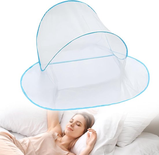 Mini Faltmoosnetz Ultraleicht Automatisches Aufklappen Tragbar Für Bett, Camping, Reisen, Terrasse 80 X 80 X 56 Cm Blaue Ränder