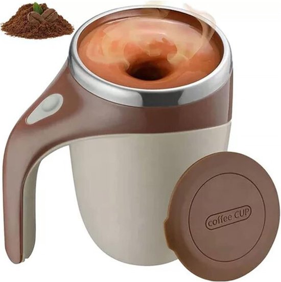 Automatischer Magnetischer Edelstahl-kaffeebecher (380 Ml) Mit Integriertem Rührstab, Ideal Für Kaffee, Milch Und Kakao, In Elegantem Braun