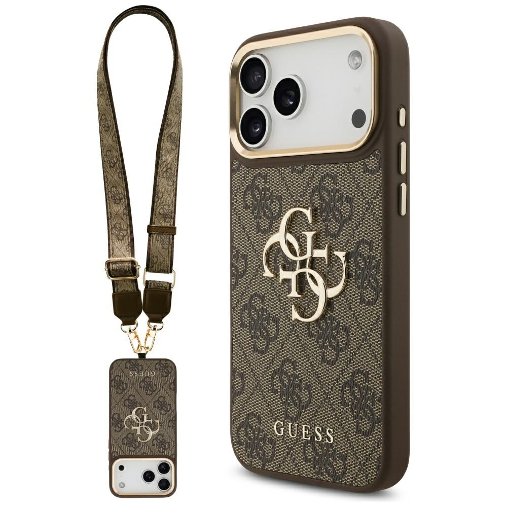 Guess 4g Big 4g Classic Logo Bigstrap Metallknöpfe Hülle Für Iphone 17 Pro Max Braun