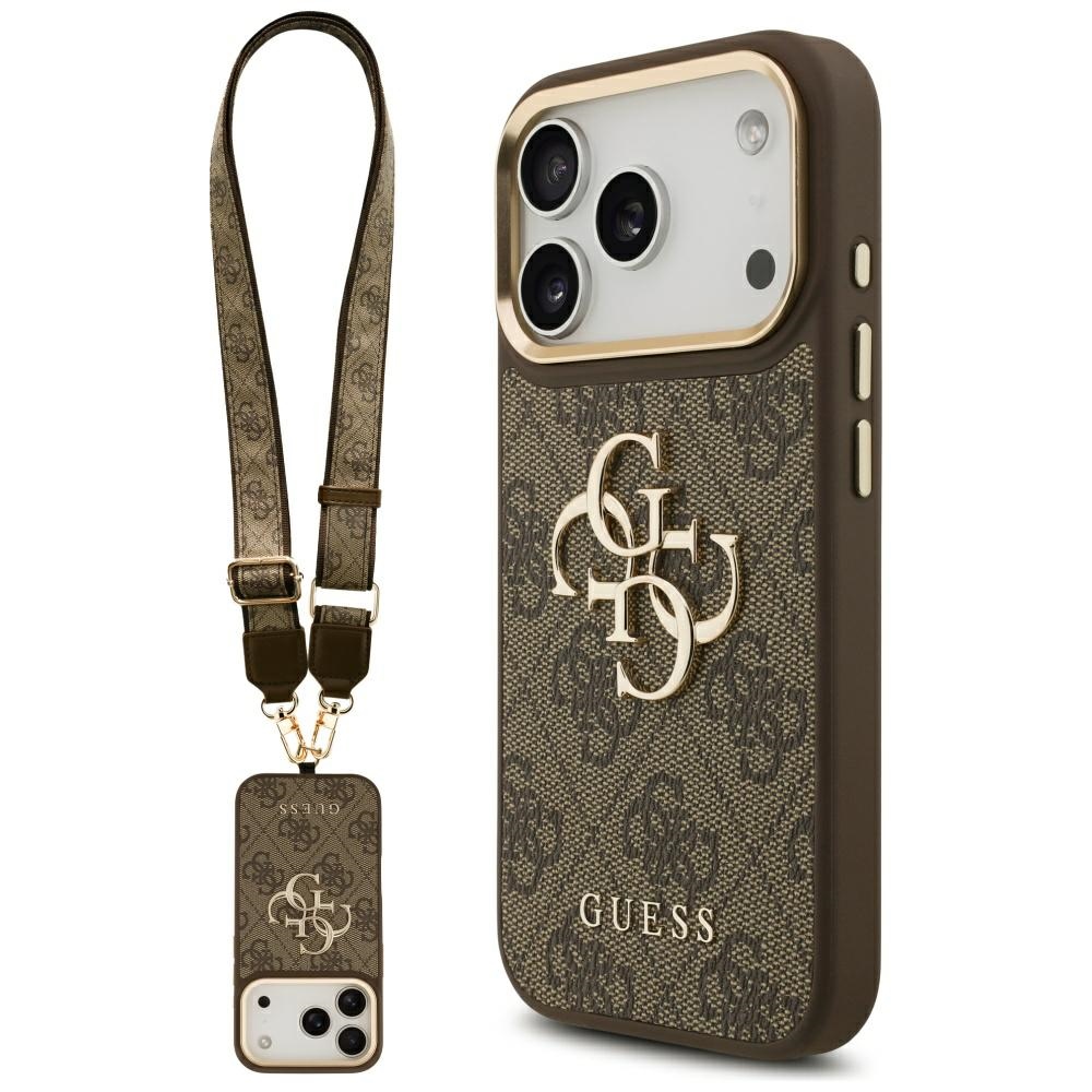 Guess 4g Big 4g Classic Logo Bigstrap Metallknöpfe Hülle Für Iphone 17 Pro Braun