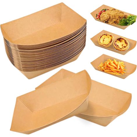 Packung Mit 100 Wasserdichten Kraftkartonschalen - Hergestellt Aus Kraftkarton - Für Pommes Frites, Snacks, Macarons - (18 X 12 X 2,5 Cm)