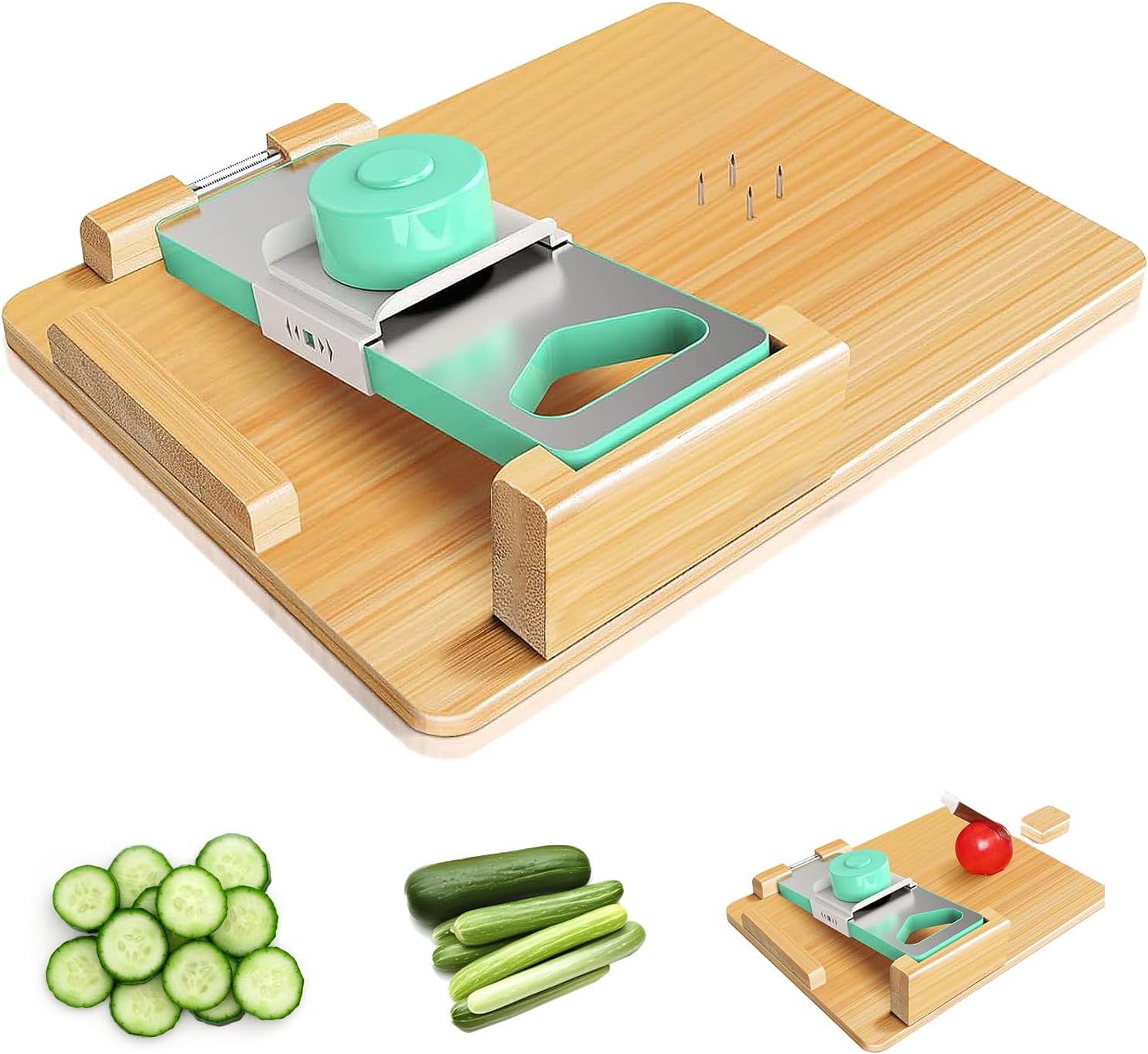 One-handed Chopping Board, 6-in-1 One-handed Board With Bread Stoppers And Spikes, Non-slip One-handed Adaptive Wooden Chopping Board For Amputees And Disabled People, Multifunctional Kitchen Board Fo
