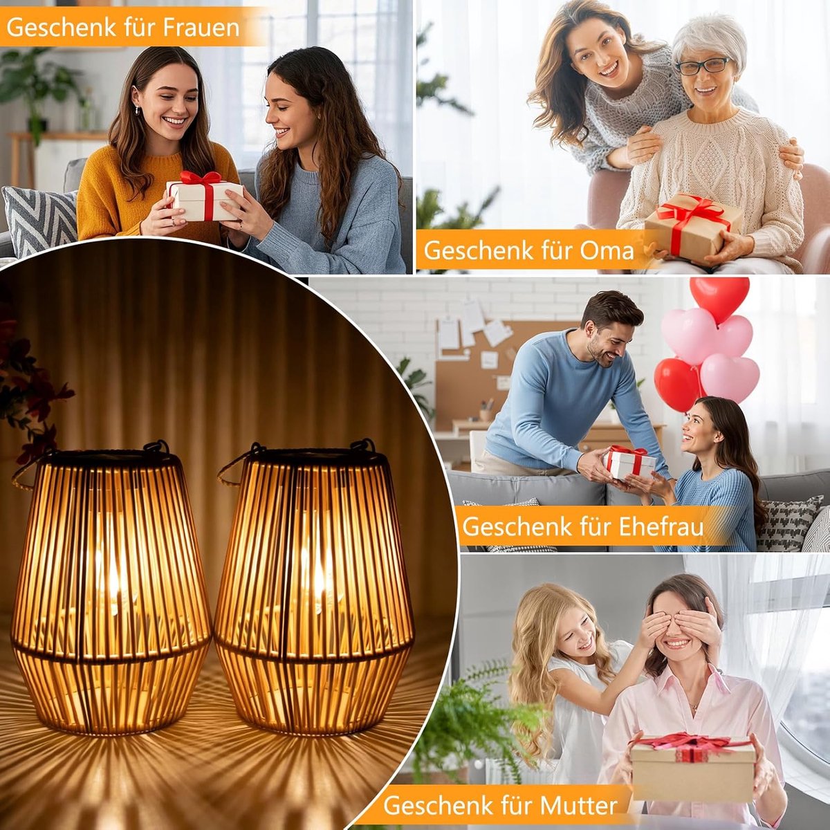 Handgeflochtene Solar-hängeleuchten Aus Rattan Für Den Außenbereich – Ip65 Wasserdicht – Geschenk Für Frauen, Mütter Und Großmütter – Solarlaterne Für Garten, Balkon Und Rasen – Braun – 1 Set