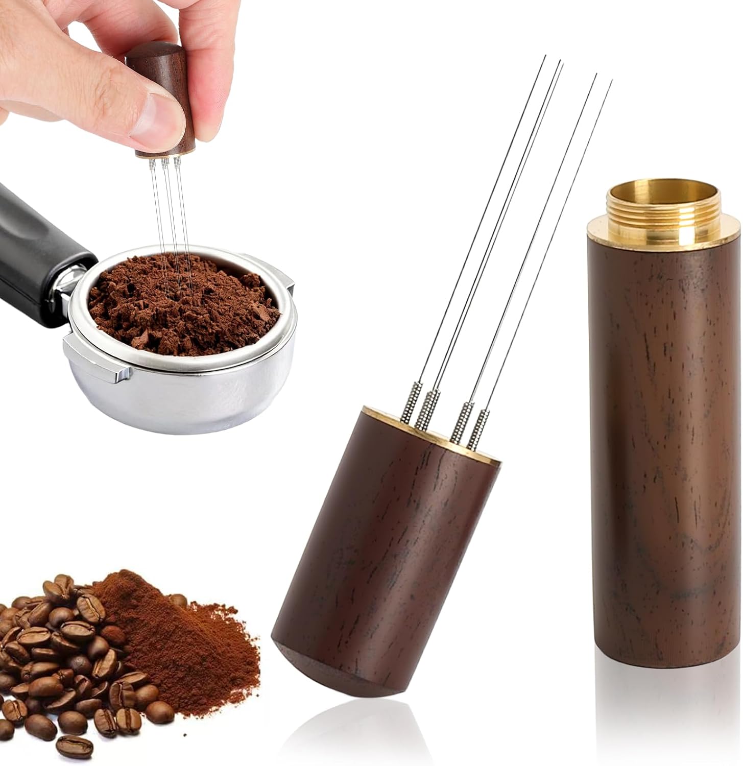 Wdt Espresso-werkzeug – Professioneller Kaffeespender Mit 6 Edelstahlnadeln – Zubehör Für Kaffeemaschinen – Präziser Kaffeespender Aus Holz Für Baristas