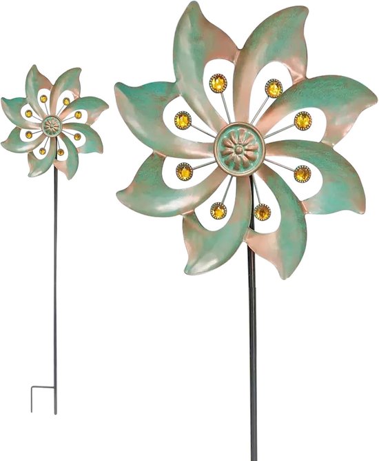 Windmühlen Gartenstecker Windspiel Aus Metall Gartendekoration Mit Vogelschutz Reflektierende Bewegungen 25 X 24 Cm Bronze