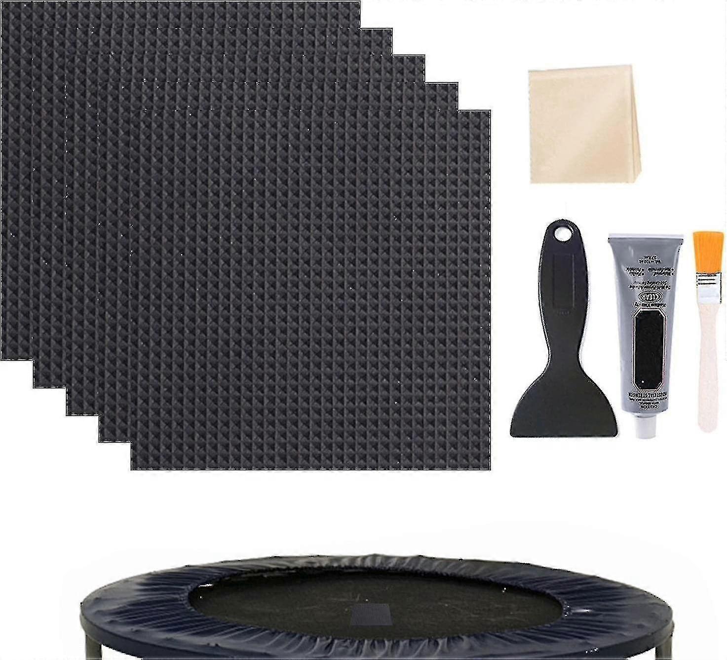5er-pack Schnellreparaturset Für Trampoline: 4 X 4 Quadratische Flicken, Kleber, Pinsel, Spachtel, Handschuhe Und Reparaturtuch Für Trampolinmatten