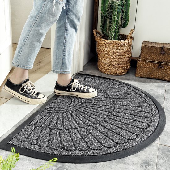 Gummifußmatte Halbrund Rutschfest, Abwaschbar Regenschutz Für Drinnen Und Draußen Dunkelgrau Trockenmatte 50 X 80 Cm Schmutzfangmatte Außen Flur