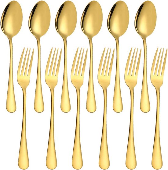 12 Teiliges Besteckset Aus Goldfarbenem Edelstahl, Bestehend Aus Gabeln Und Löffeln, Spülmaschinenfest, Für Zuhause, Küche Und Gastronomie, Für T