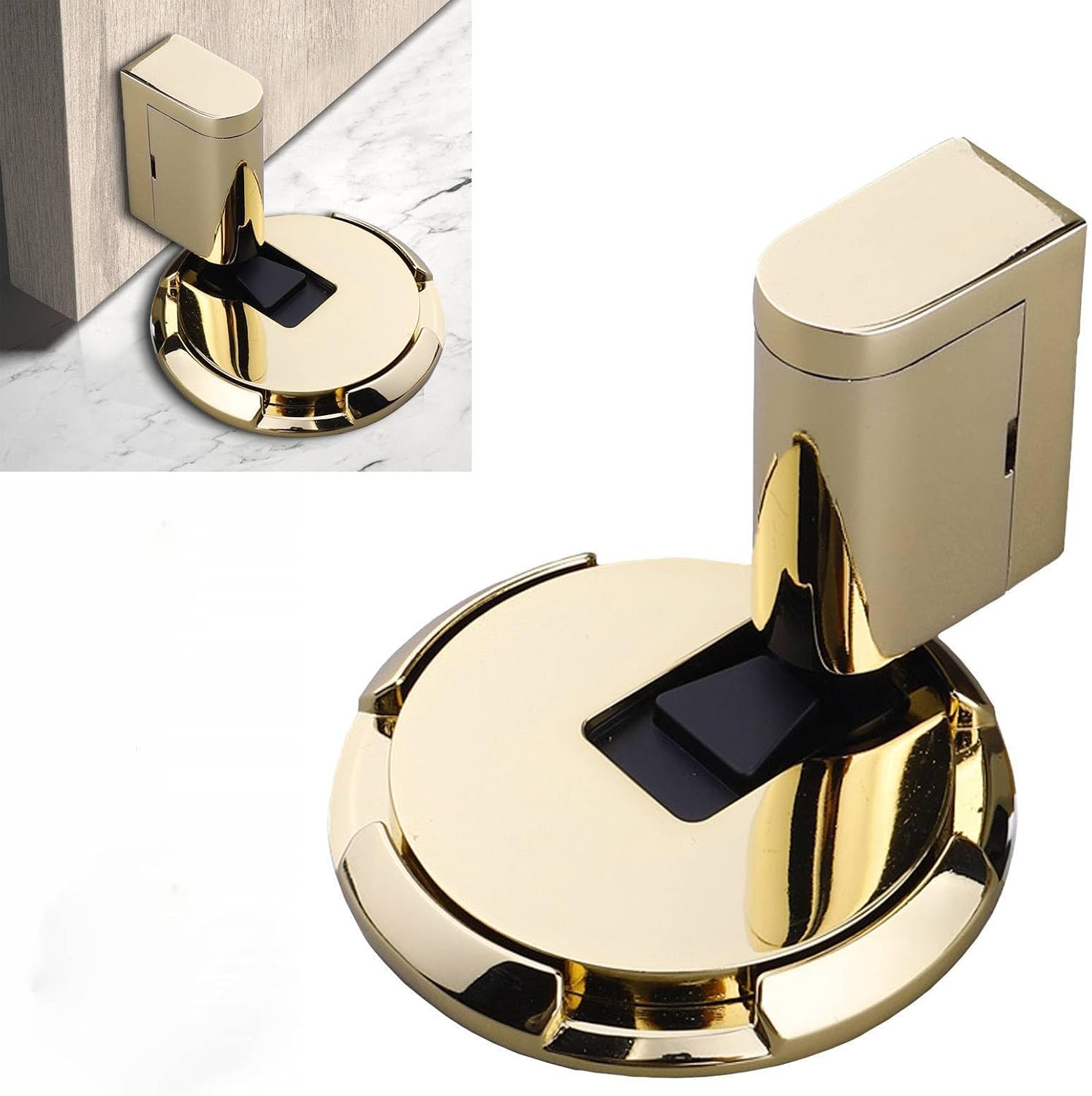 Magnetic Door Stopper Floor, No Drilling, Height-adjustable Zinc Alloy Heavy Door Holder With Adhesive Tape Screws, Self-adhesive Door Buffer Door Stopper For Home And Office (gold)