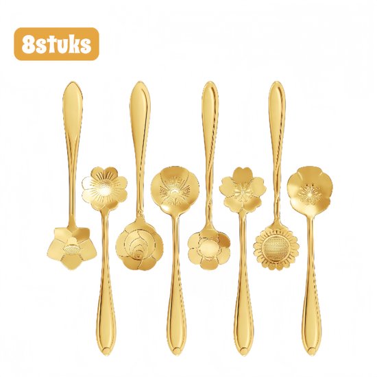 8-teiliges Löffelset Aus Edelstahl In Romantischem Design – Ideal Für Kaffee, Desserts Und Hochzeiten – Goldfarben