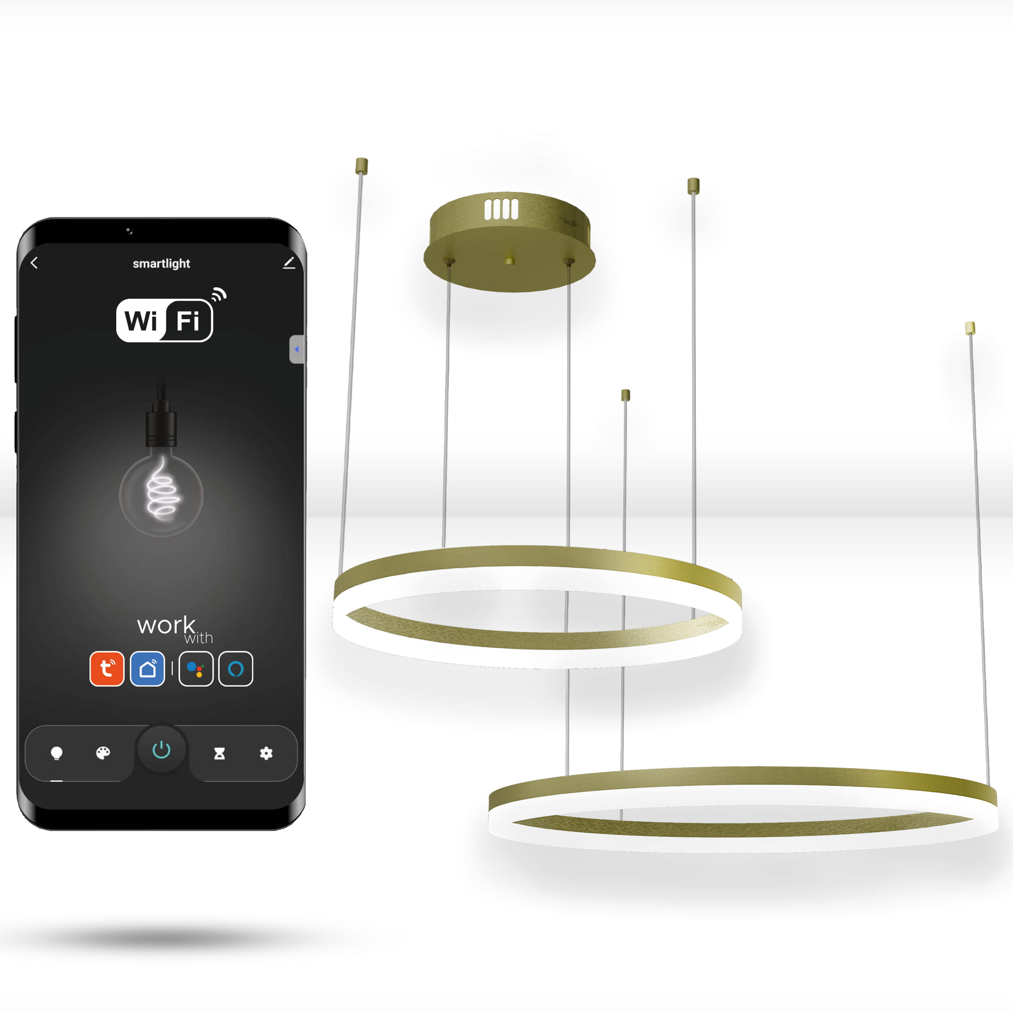 Tuya Wifi-rundlampe 60 Cm + 40 Cm Led-gold-hängering