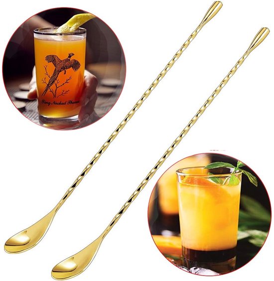 Set Mit 2 Langen Spiralförmigen Cocktaillöffeln, 30 Cm Goldfarbener Barlöffel Zum Umrühren