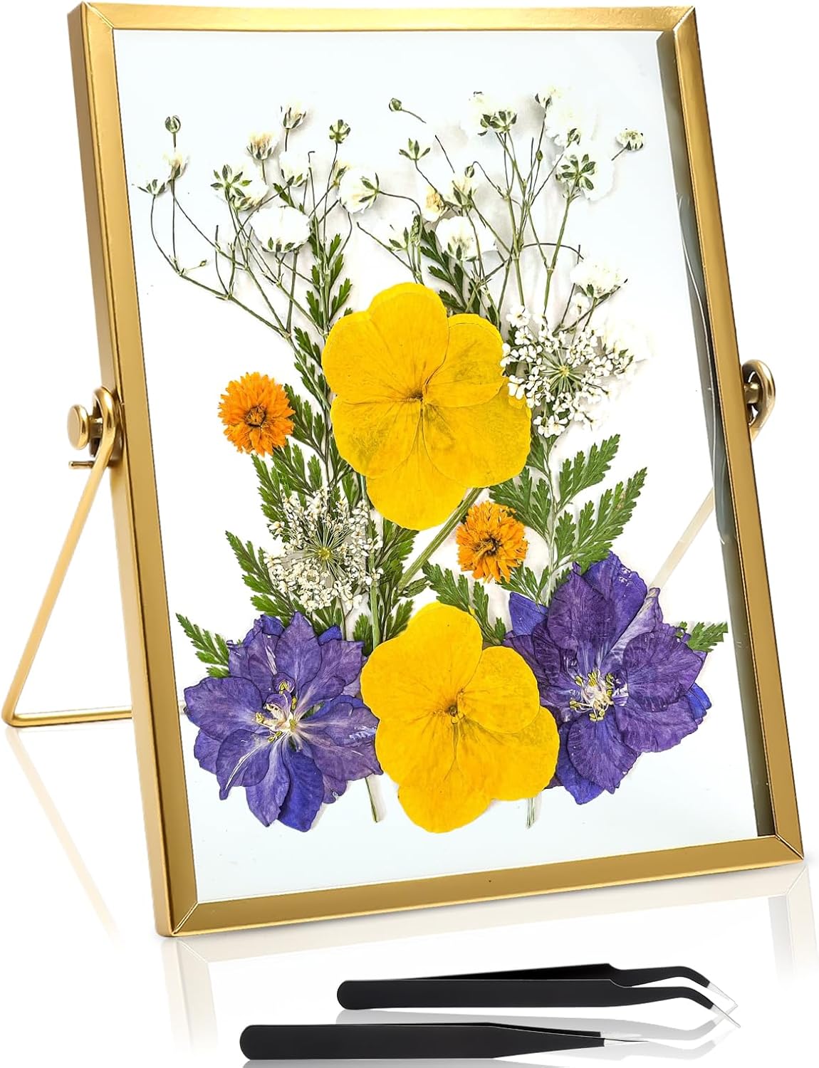 15 X 20 Cm Goldglas-fotorahmen – Schwebender Glas-fotorahmen Mit Metallständer – Doppelglas Für Fotos, Gepresste Blumen, Urkunden, Hochzeits- Und Wohndekoration – 2 Clips Inklusive