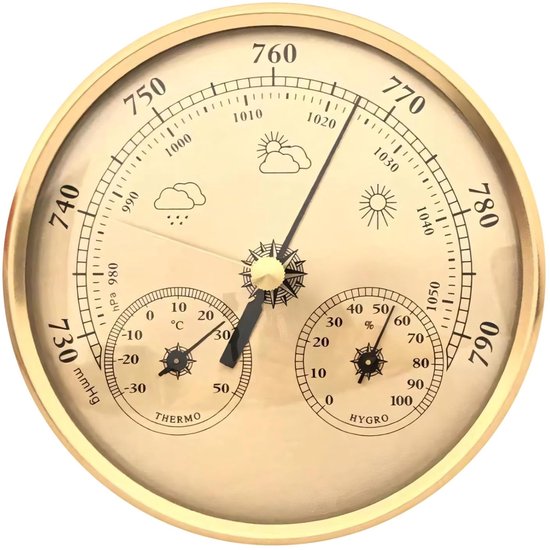 3 In 1 Wetterstation Barometer, Thermometer, Hygrometer Wettervorhersage Präzise Messungen 14 X 14 X 4 Cm Gold