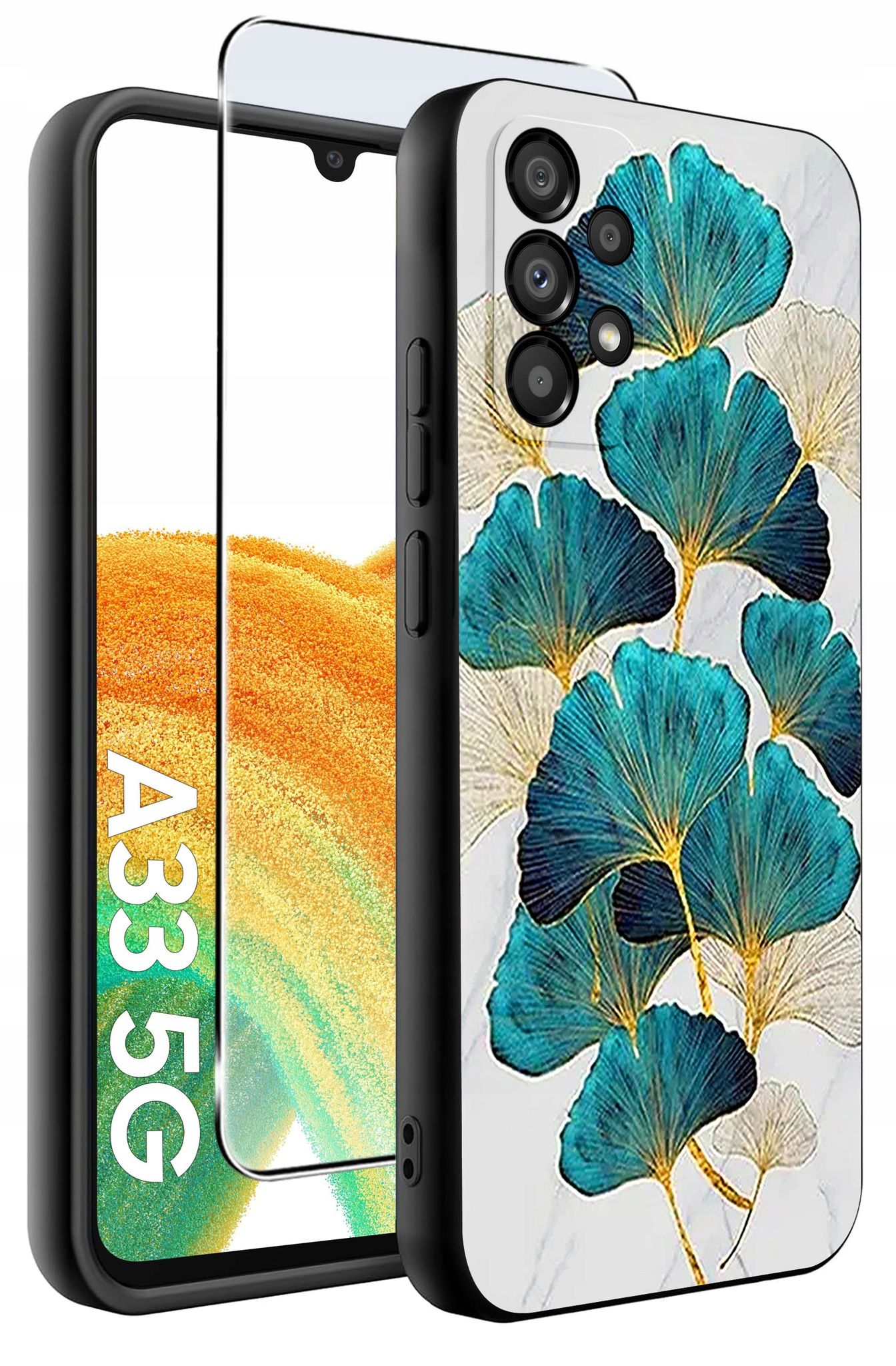 Gold Glamouröse Glitzerhülle Mit Blättern Für Samsung Galaxy A33 5g + Glas