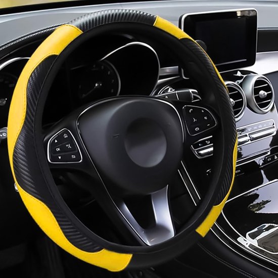 Autolenkradbezug Aus Leder Rutschfest Atmungsaktiv Sportlich Elastisch Aus Carbonfaser Ohne Innenring Lenkradbezug Universalgröße 37-39cm 14 5-15 14,5