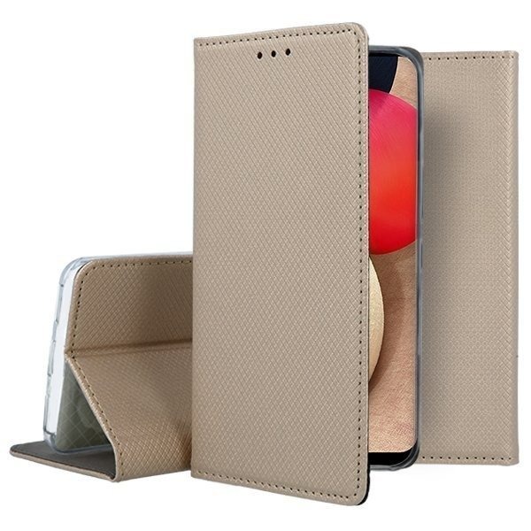 Hülle Für Samsung Galaxy A02s Smart Book Magnet Book Mit Klappe Gold + Glas