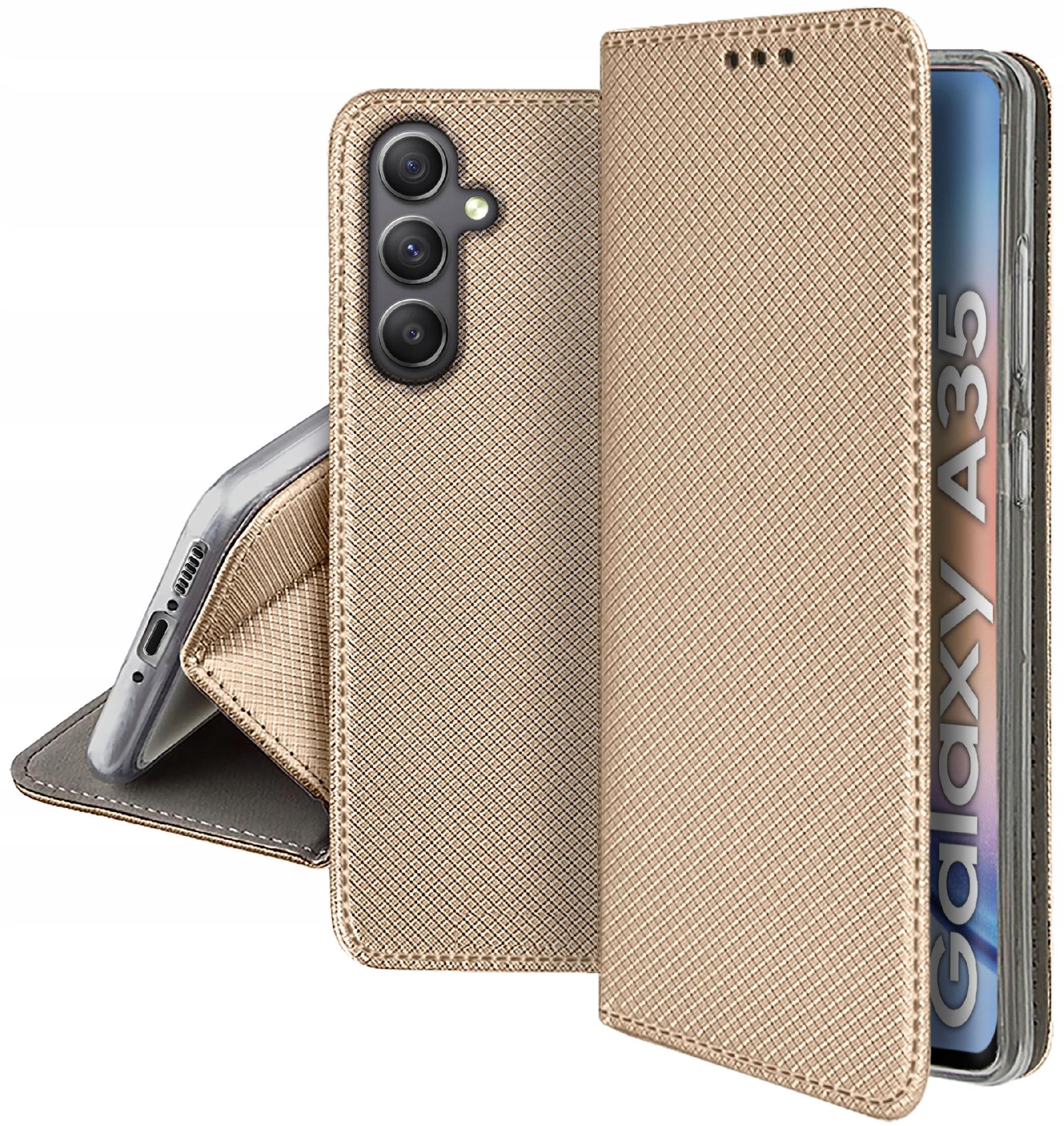Schutzhülle Für Samsung Galaxy A35 5g Smart Magnet Book Case Gold + Glas