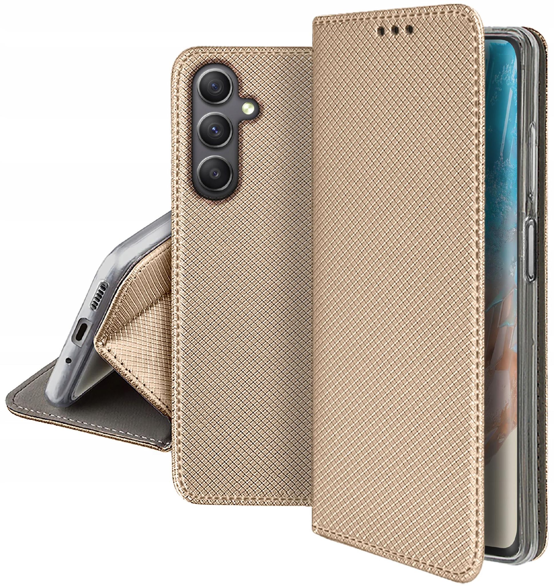 Schutzhülle Für Samsung Galaxy M35 5g Smart Magnet Book Case Wallet Gold + Glas