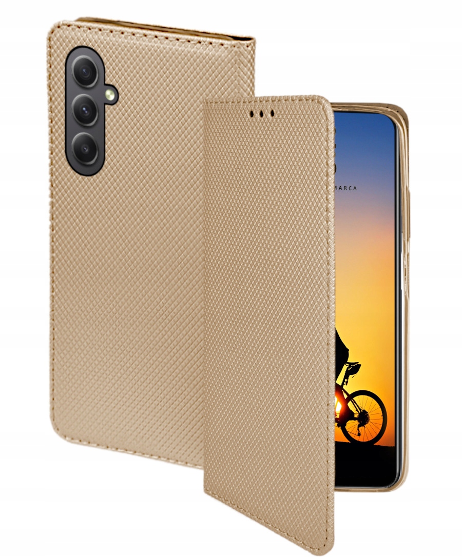 Schutzhülle Für Samsung Galaxy M15 5g Smart Magnet Book Case Gold + Glas