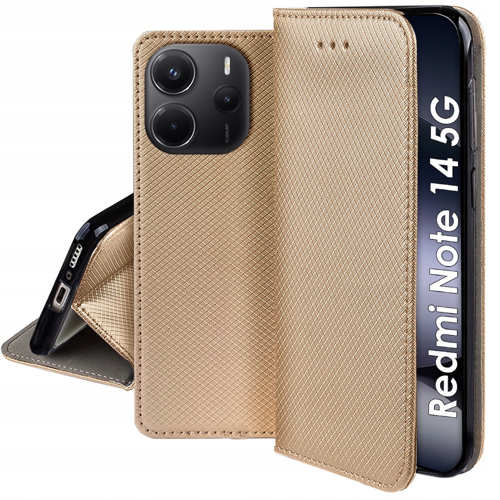 Schutzhülle Für Xiaomi Redmi Note 14 5g Smart Magnetic Book Closed Gold + Glas