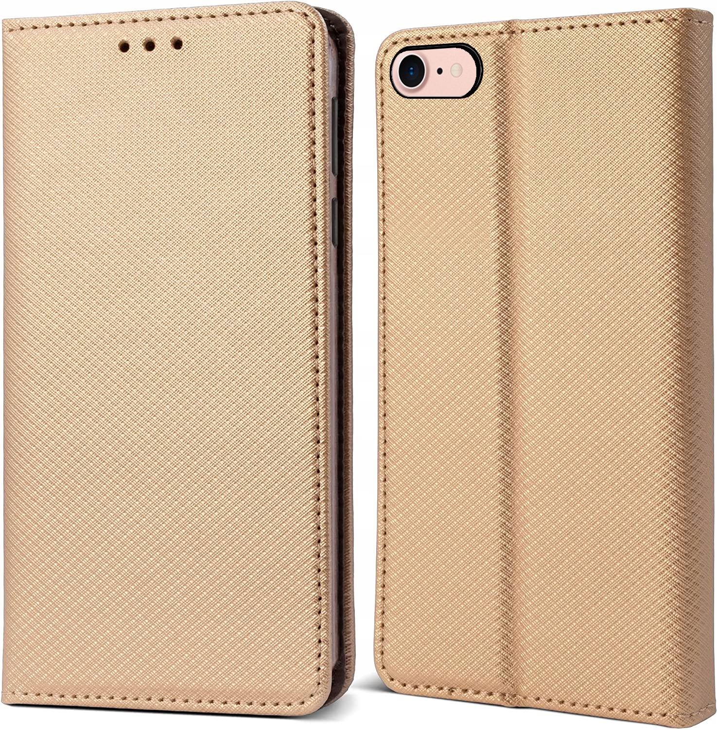 Hülle Für Iphone 7 / 8 / Se, Smart Magnet, Geschlossenes Buchetui, Gold + Glas